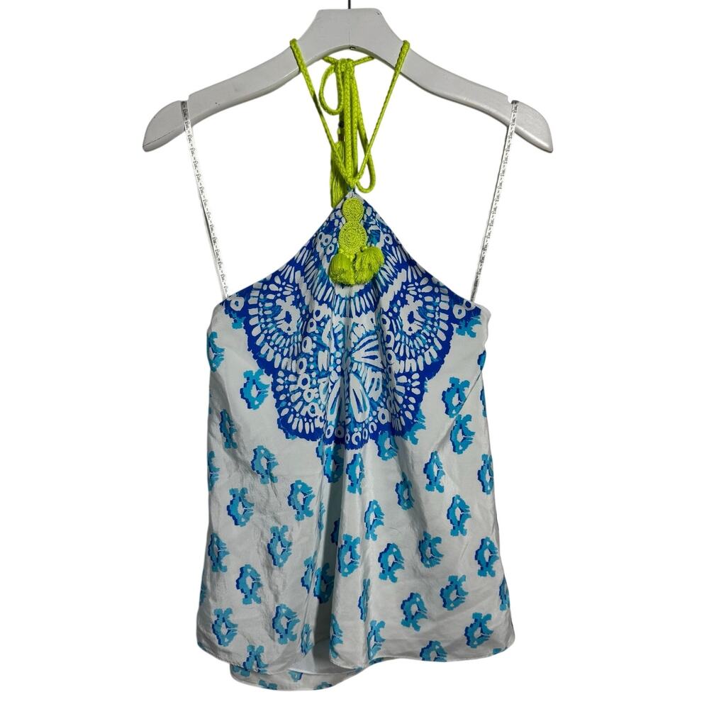 Lilly Pulitzer Selin Silk To The Sea Halter Tank Top Women S Blue White Coastal